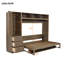 Lit escamotable double avec garde-robe, tiroirs et tablettes ouvertes