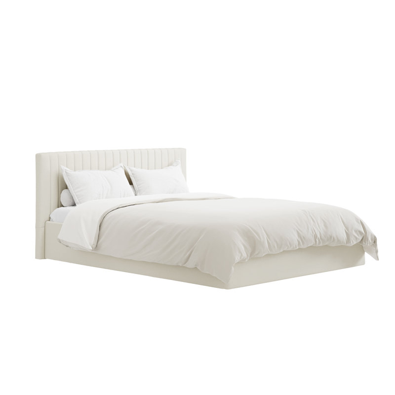 BERLIN UPHOLSTERED END LIFT OTTOMAN STORAGE BED, Double (4'6), White