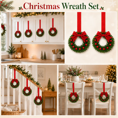 12-Pack 10-Inch Mini Christmas Wreaths with Red Bow & Berries – Festive Holiday Decor for Windows, Cabinets & Front Door