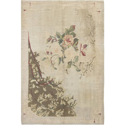Tapis rouge / beige / vert antique en laine fait à la main Bessarabian début 20ème siècle de 5 pi x 7 pi 8 po