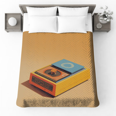 Retro Vinyl Player Quilted Bedspread All Sizes