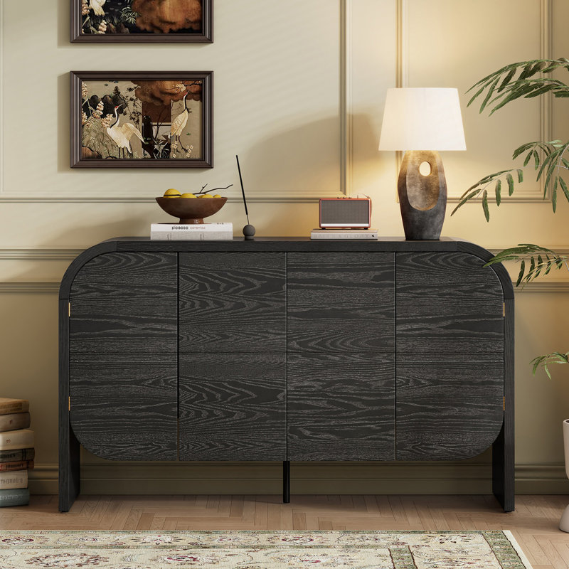 Buffet avec rangement, buffet avec bord courbé, crédence rétro à 4 portes, Noir