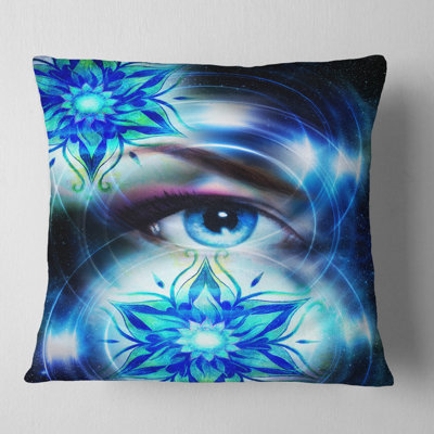 Woman Eye with Fractal Flowers - Floral Printed Pillow