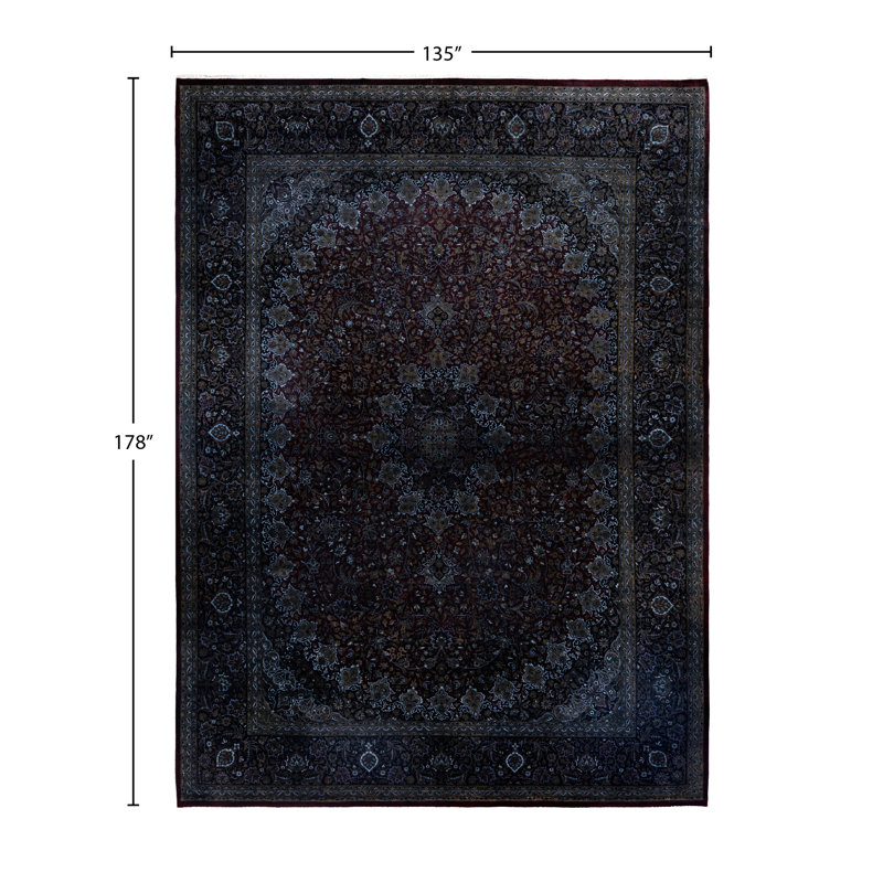 Tapis unique noué à la main rouge Rachal, 11 pi 3 po x 14 pi 10 po