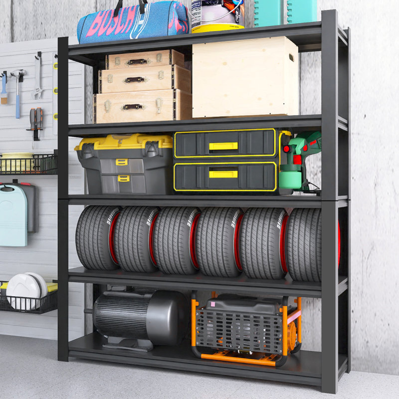 59" Wide Black Metal Shelves, With 5 Removable Dividers, Large Capacity, Strong Load Bearing, Suitable For Garage, Kitchen And Office.