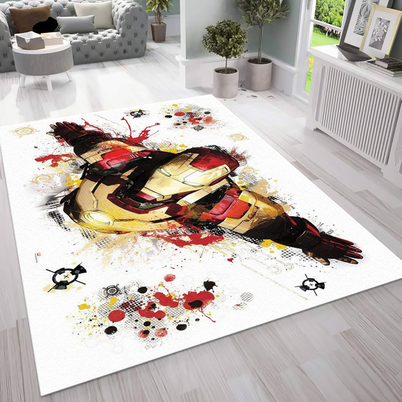 Chic Non-Woven Thin Type Printed Rug with an Abstract Geometric Design in Vibrant Colors for Home and Office Decor