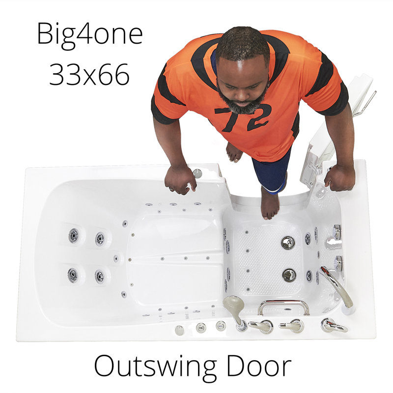 Ella Big4One 33"x66" Walk in Bathtub, Air + Hydro + Independent Foot Massage, 5 Piece Fast Fill Faucet, Dual 2" Drains, Left Door, Heated Seat