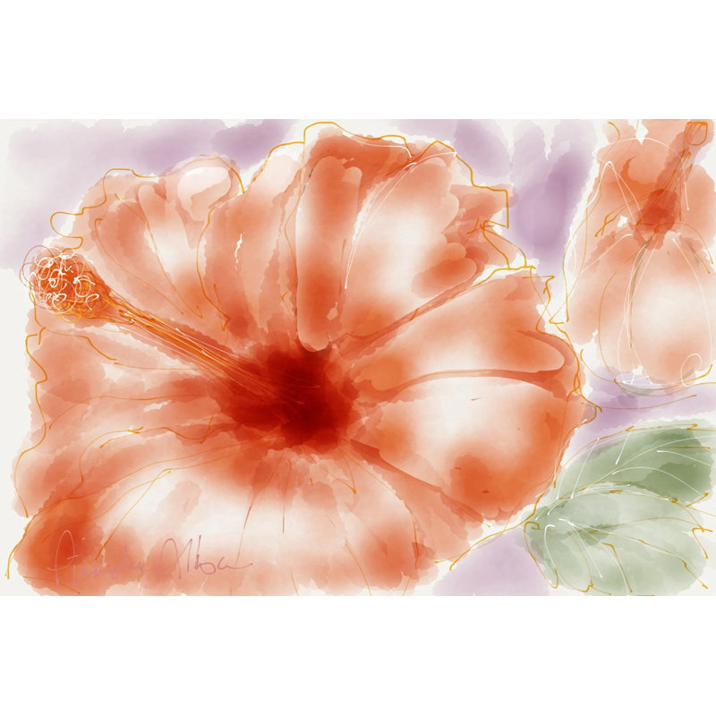 Pink Hibiscus Orange Canvas Painting Print 24" x 16"
