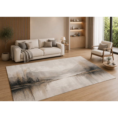 Tapis ultra-léger 152 x 213 cm (5 pi x 7 pi) à motif paysage de montagne et de lac, avec envers antidérapant en silicone, doux et à poils courts, idéal pour le salon et la chambre à coucher. Décoration abstraite moderne.
