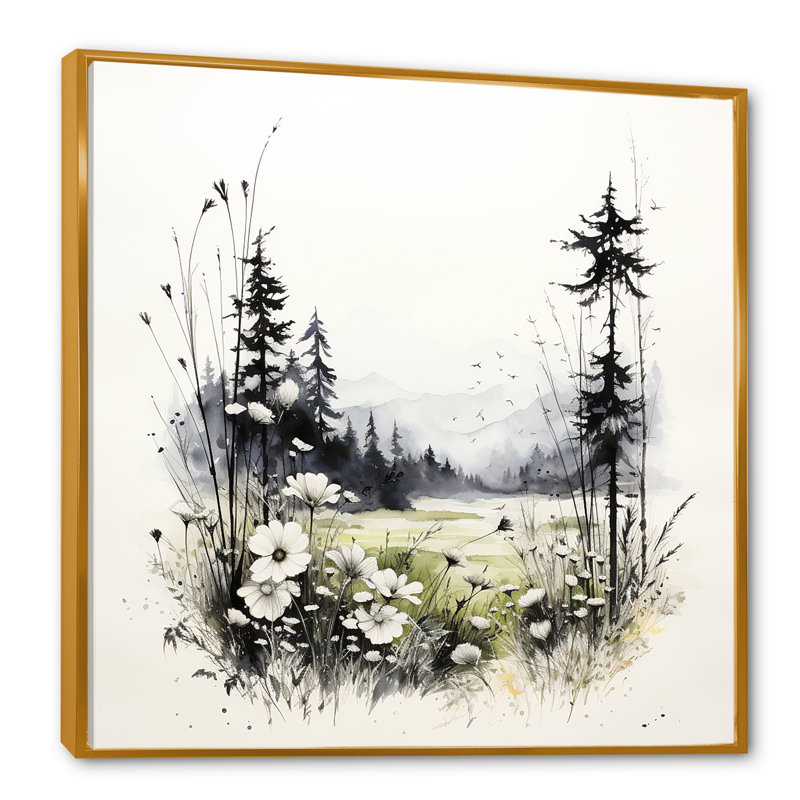 Faune sauvage, fleurs d'hiver sur toile, Cadre flottant doré, H 24 po x l 24 po x P 1 po