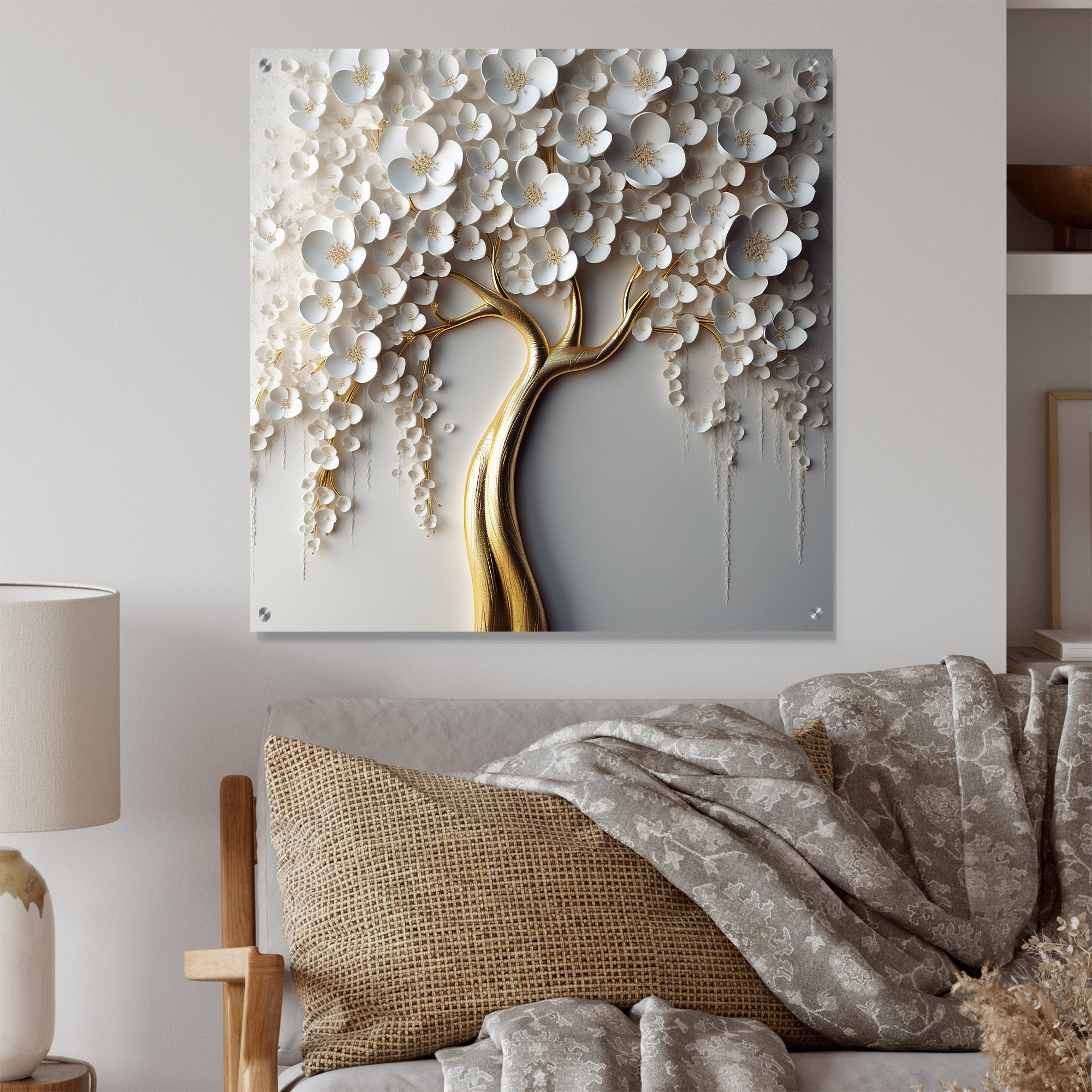 House of Hampton® White Orchid Tree Garden Of Branches VII - Tree Floral Acrylic Wall Art For ...
