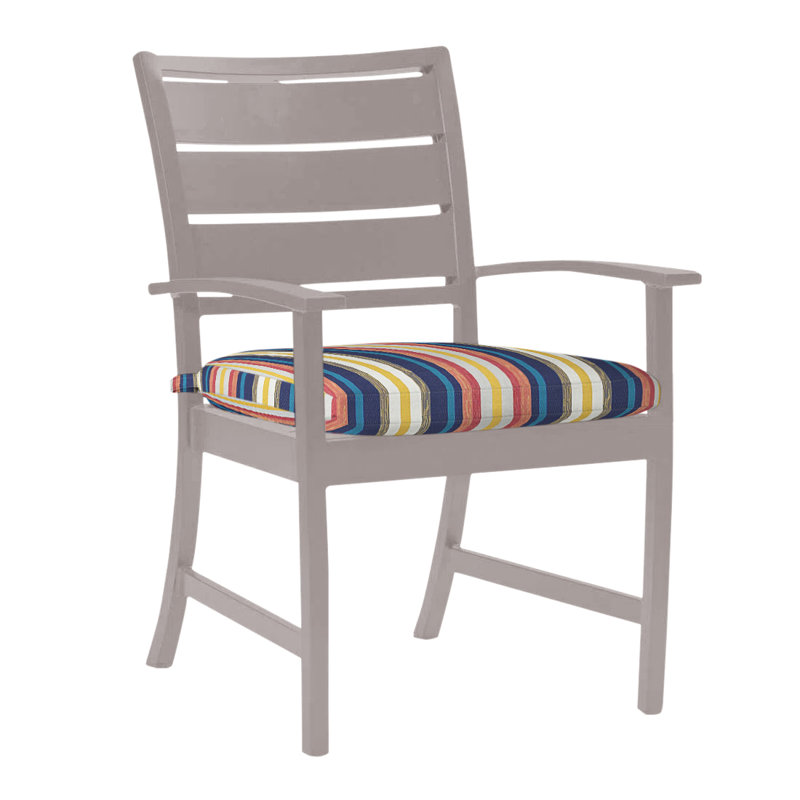 Charleston Aluminum Patio Dining Armchair with Cushions, Oyster, Rollo Silver, Welt