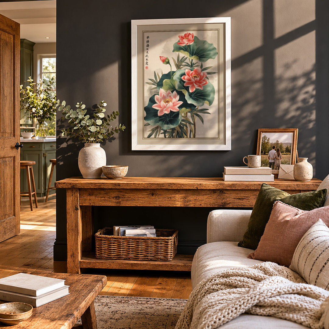 Lotus Flowers in Bloom Japandi - Framed Print