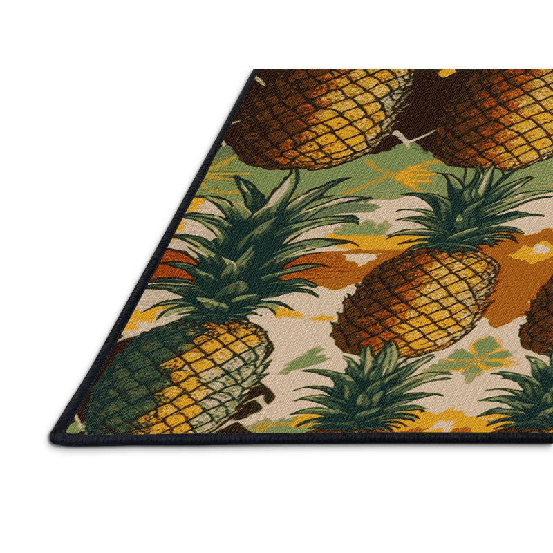  Washable Pineapples Hawaiian Area Rug, Rond 6 pi