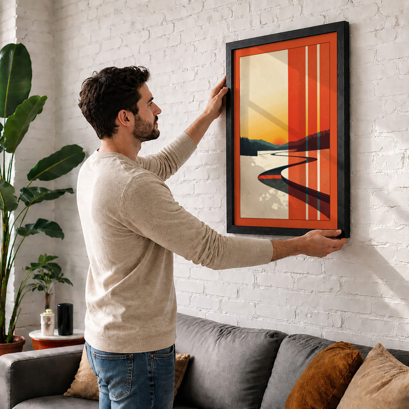 Horizon Divided Mid-Century - Framed Print, A2 - 59.4 x 42.0 cm, Oak