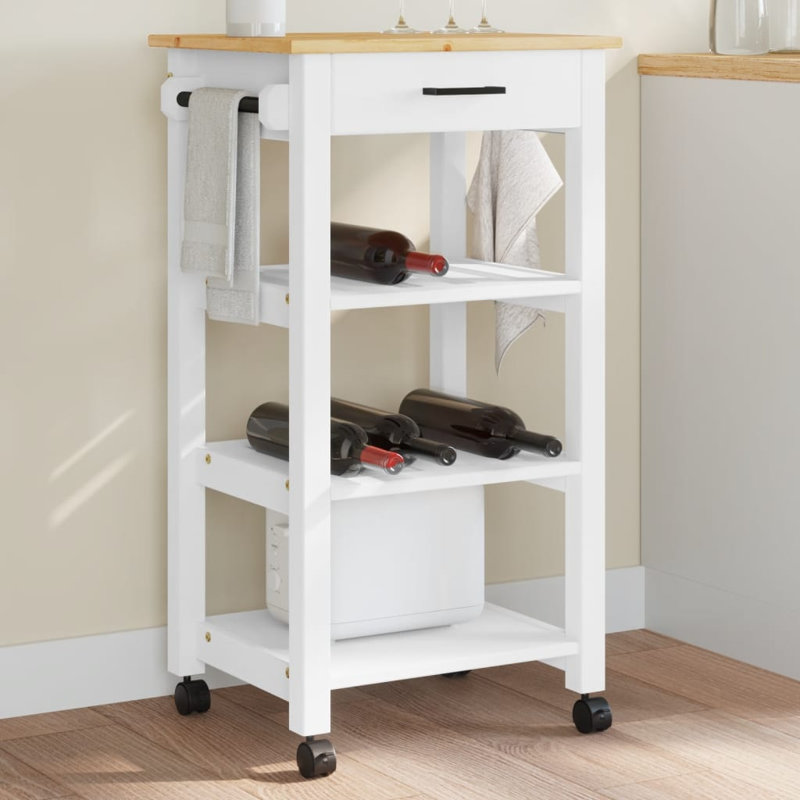Solid Wood Bar Cart, White