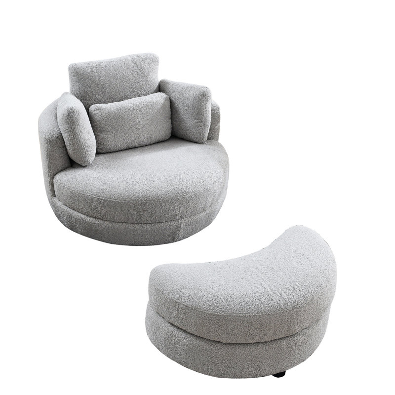 Fauteuil pivotant moderne avec lune - sièges confortables, rond gris surdimensionné et confortable, Grey
