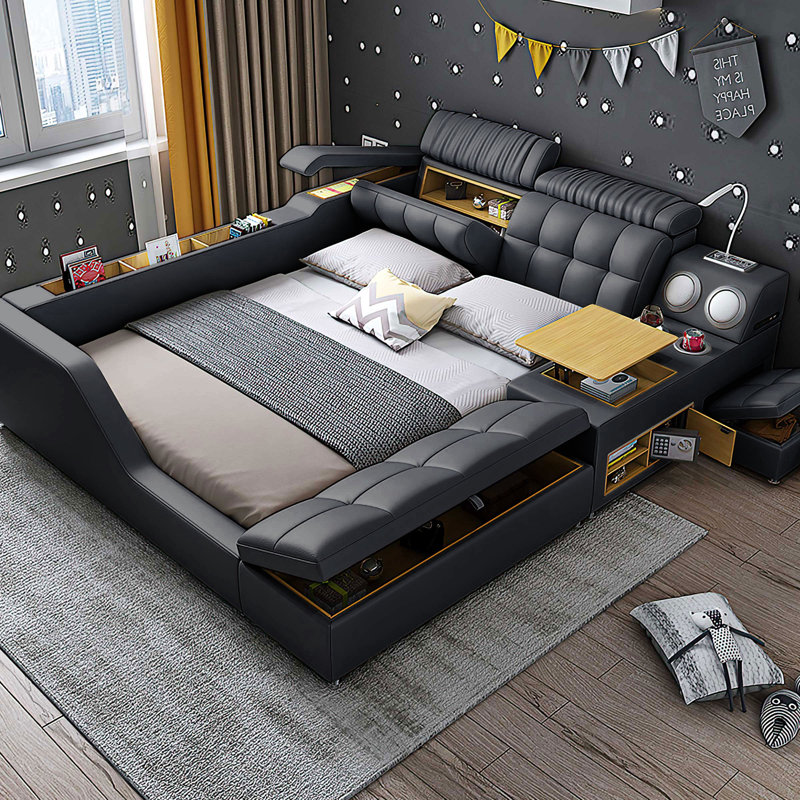 Liviya Upholstered Bookcase Storage Bed, Queen