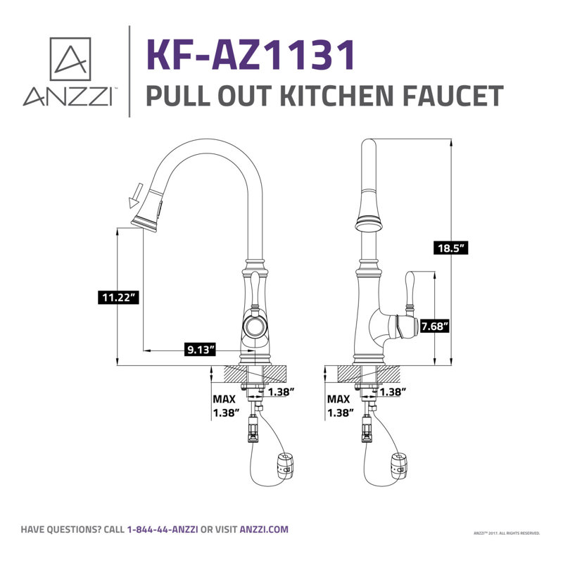 ANZZI Luna Pull Down Kitchen Faucet, Polished Chrome