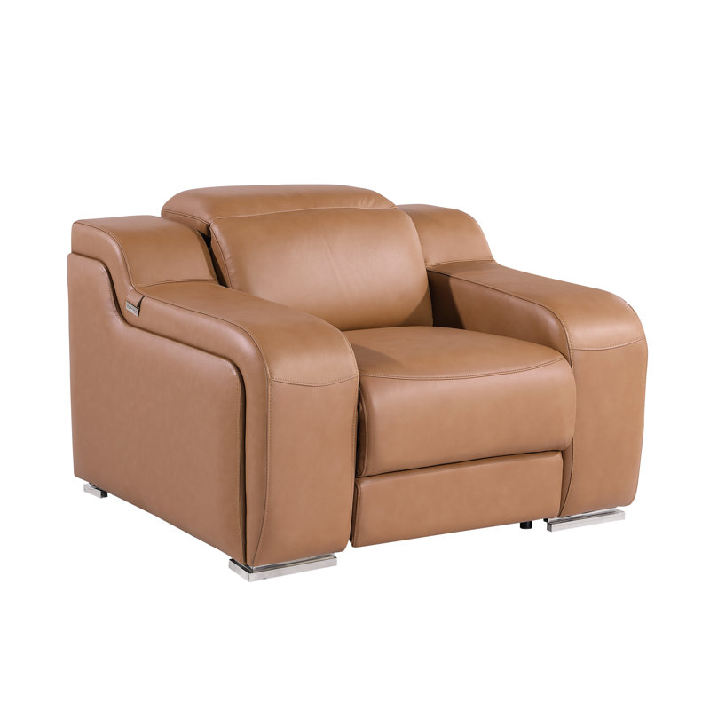 Fauteuil inclinable électrique en cuir fleur italien Divanitalia, Cognac