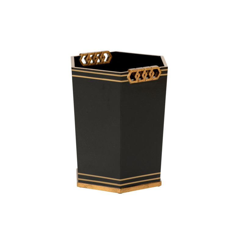 Oliver 3 Gallons Waste Bin, Black/Gold