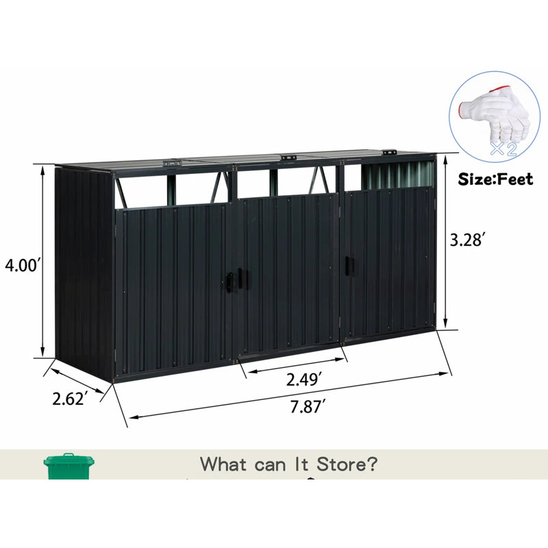 8 ft. W x 3 ft. D Metal Horizontal Garbage Shed