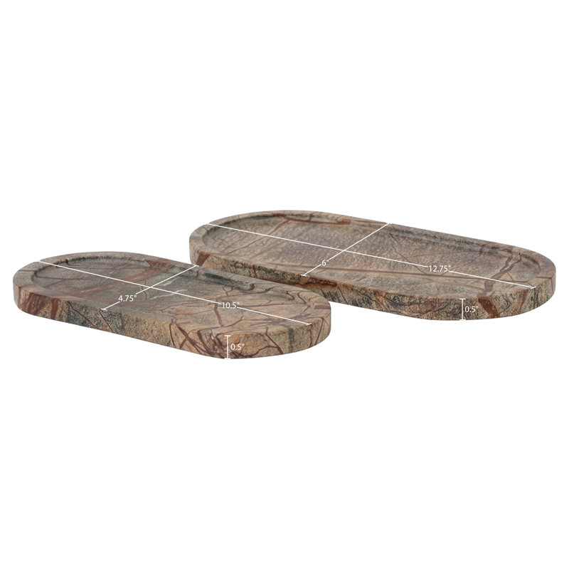 Vanta Beige Genuine Marble 2pc. Tray, Green
