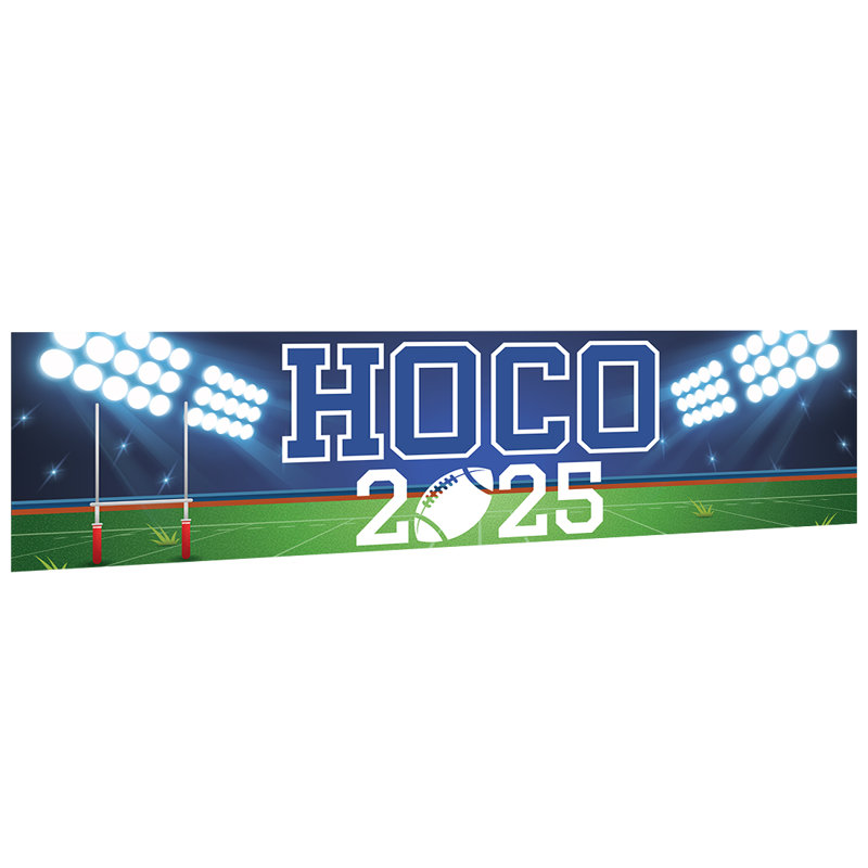 Grande bannière «Homecoming» 2025, enseigne HOCO avec motif de terrain de football, décorations HOCO avec pois adhésifs