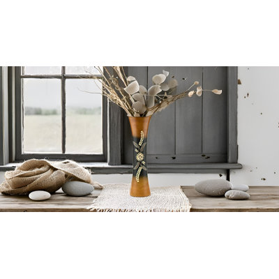 Vase délicat en bois de manguier concave brun et noir