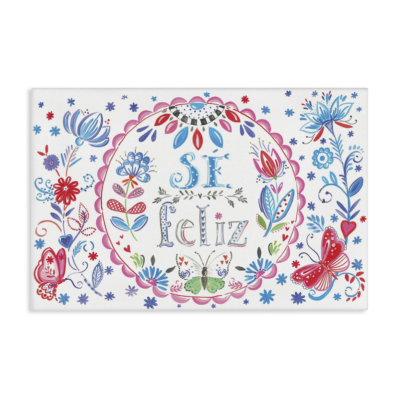 «Se Felices Mariposas Florales», art mural sur toile par SD Graphics Studio, H 24 po x l 36 po
