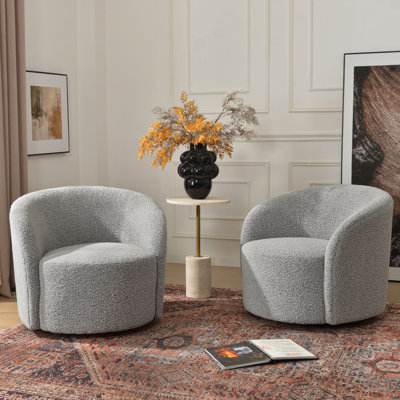 Cleaven 34" Wide Boucle Upholstered Swivel Barrel Chair (Set of 2)