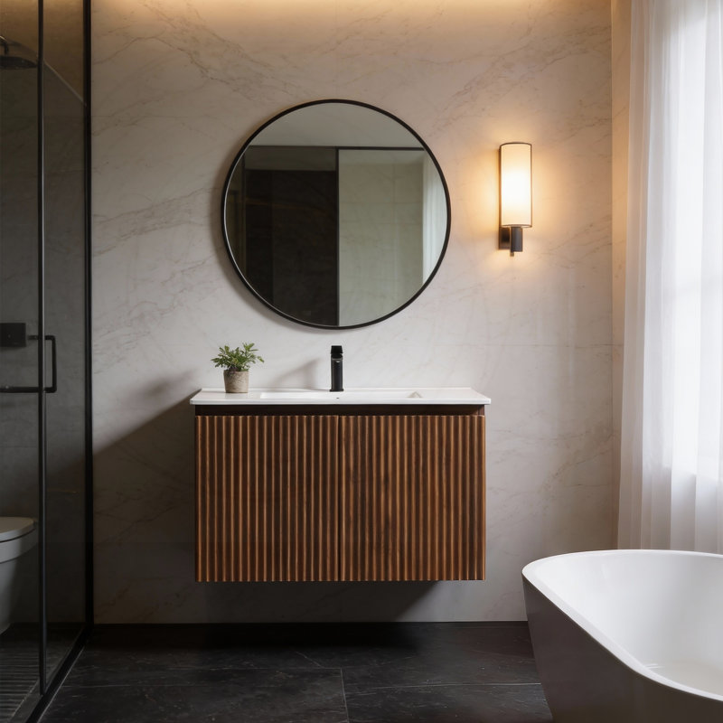 Armoire murale pliante en noyer de 30 pouces avec installation rapide brevetée