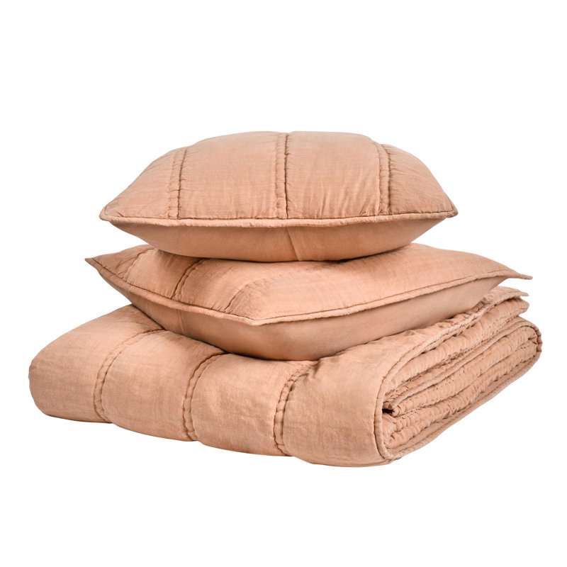 Rowen 3-Piece Sustainable Fabric Clay Queen Quilt Set, Queen Quilt + 2 Euro Shams
