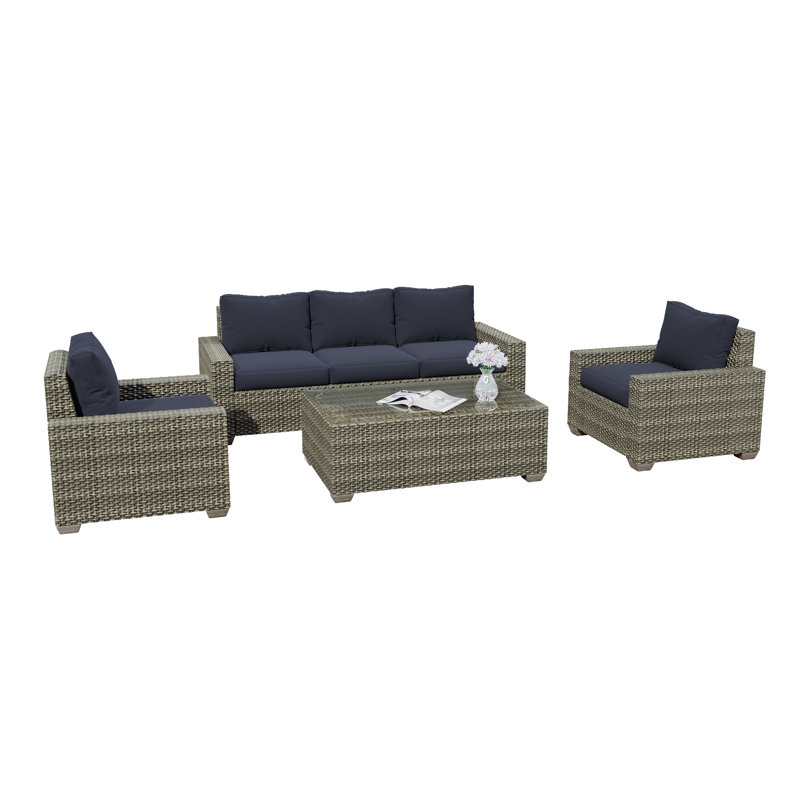 Mapleview 5 - Person Patio Conversation Set with Cushions, Navy