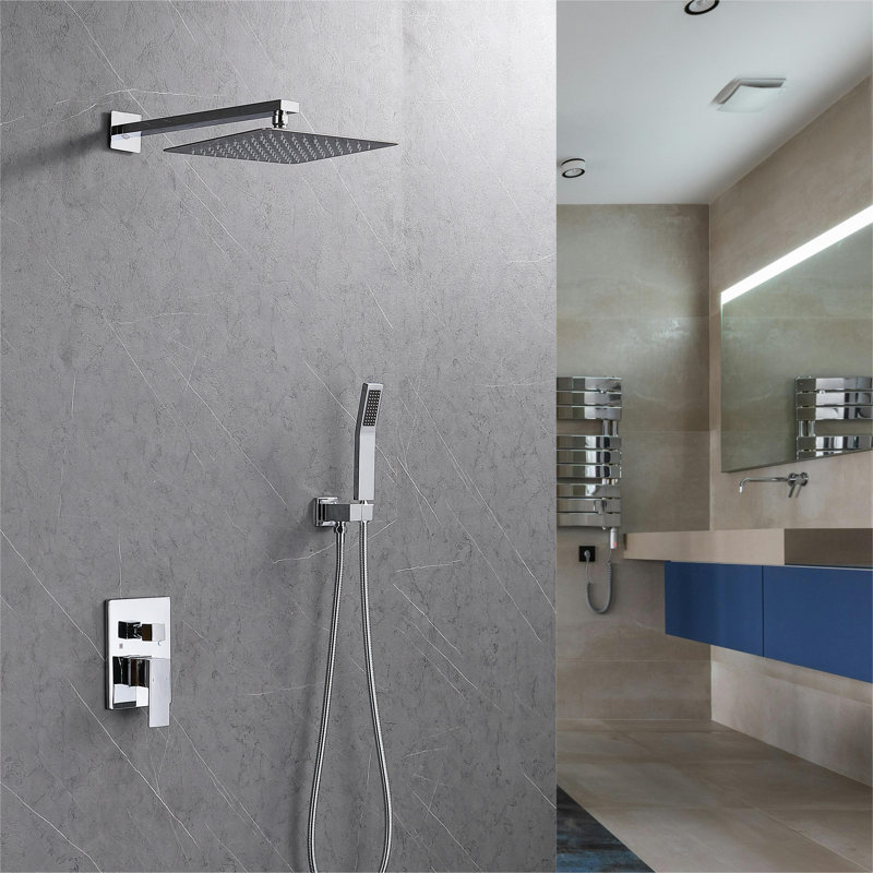 Complete Shower System with Rough-in Valve with 10 Inches Rain Shower Head, Chrome