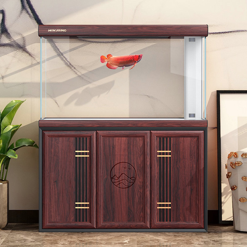 Aquarium de style néo-chinois à porte grillagée en verre ultra transparent, Rouge