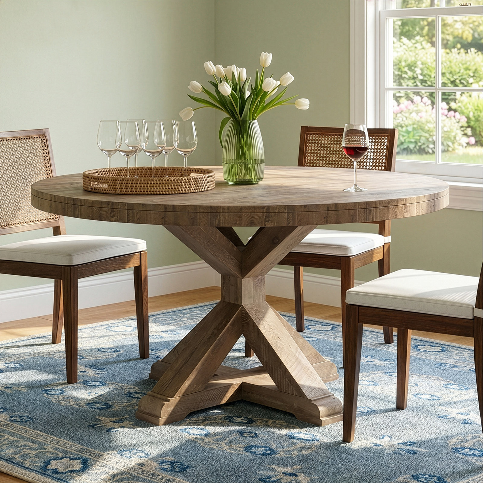 Bianca Round Solid Wood Dining Table, Weathered Natural