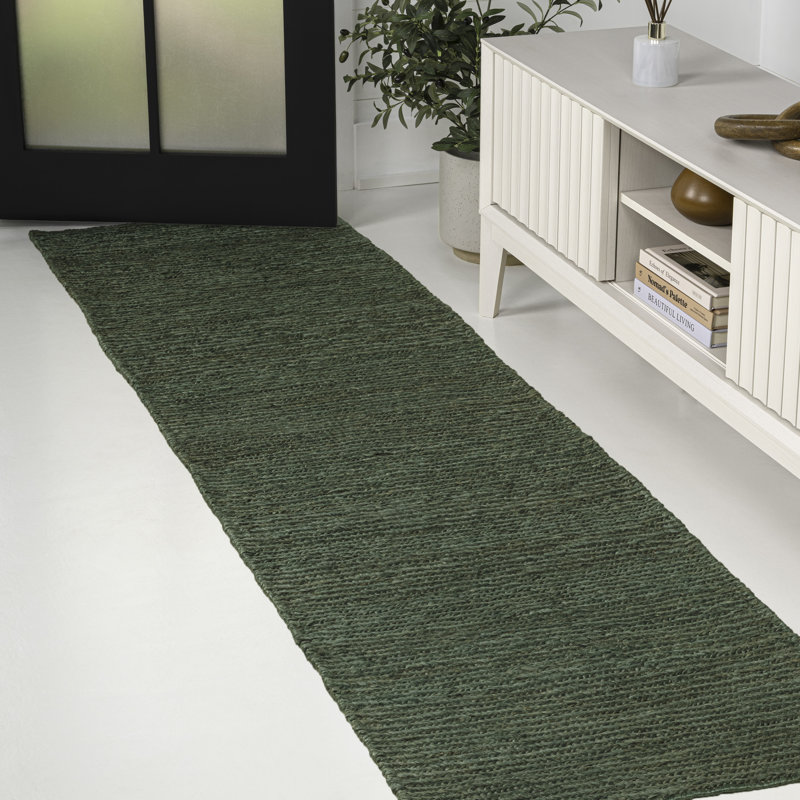 Tapis vert en jute tissé Griffin, Tapis de couloir 2 pi x 8 pi