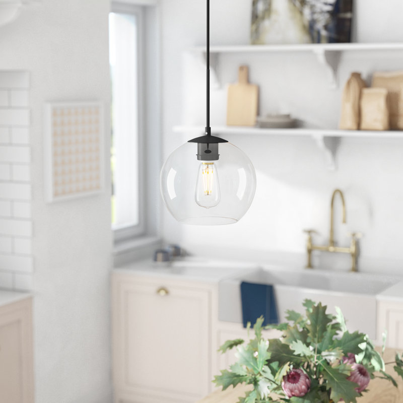 Snead 1-Light Globe Pendant, Black, Clear, 70" H x 9.8" W x 9.8" D