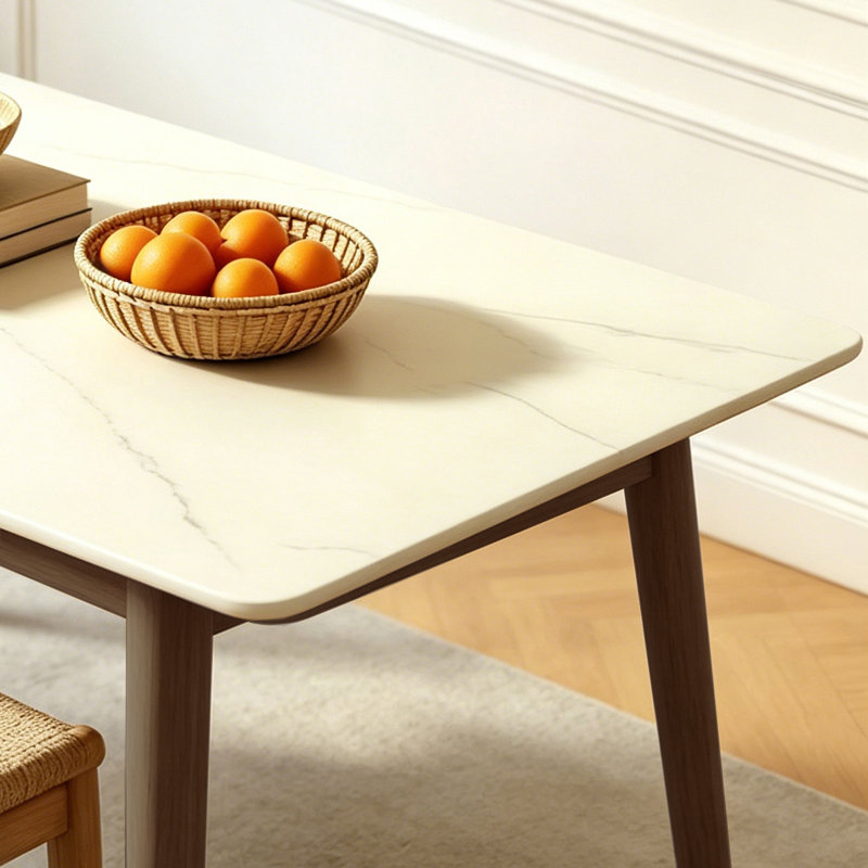 4 - Person White Rectangular Sintered Stone Stone Tabletop Dining Table Set