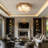 20" European Style Ceiling Light, Golden Glass Flush Mount Lamp for Bedroom Study Hallway Living Room