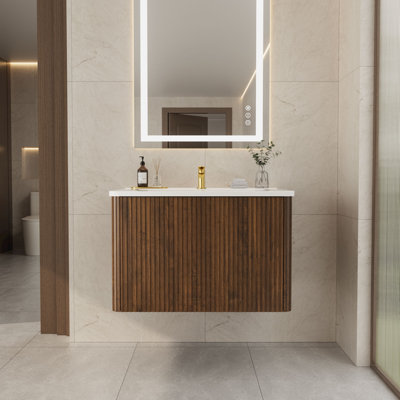  Meuble-lavabo rayé avec lavabo à surface solide, meuble-lavabo mural flottant pour salle de bain moderne, pré-assemblé