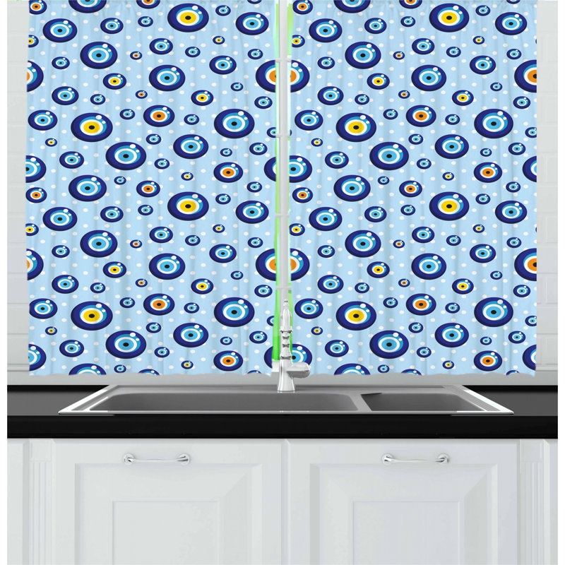 Blue Evil Eye Polyester Kitchen Curtain Set