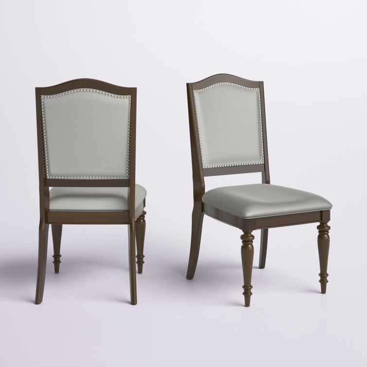 Set Of 2 Louis Faux Leather Upholstered And Wood Dining Chairs