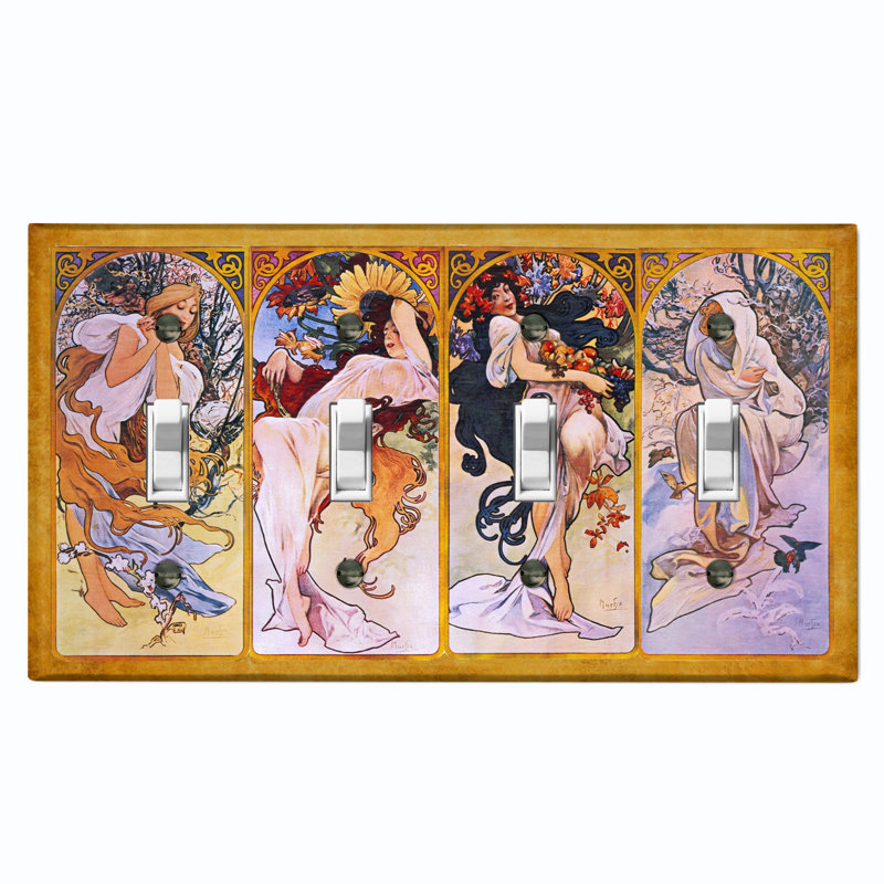 Magnifique plaque murale à 4 interrupteurs à bascule Art Nouveau Angel Girl