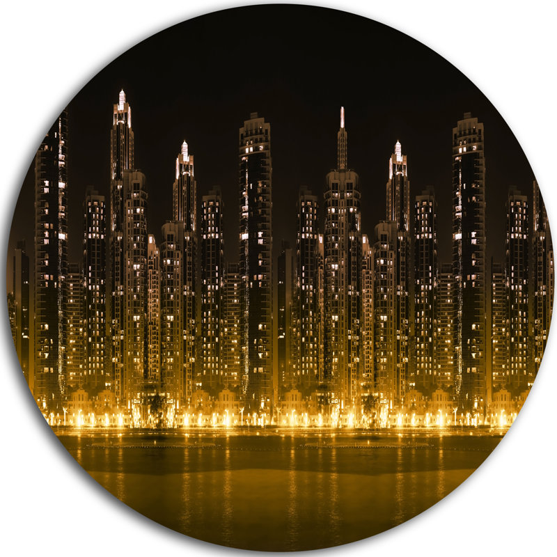 «Modern City with Illuminated Skyscrapers», reproduction de photo sur métal, H 23 po x l 23 po x P 1 po