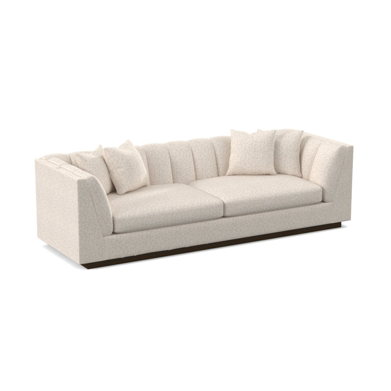Dapper 110'' Upholstered Sofa, Filigree Ivory 100% Polyester, American Walnut
