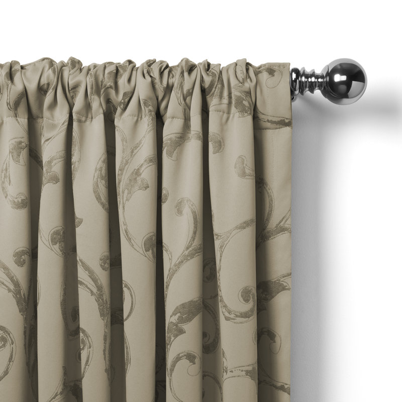 Rakowski Jacquard Scroll Damask Blackout Single Curtain Panel, Natural, 52" W x 95" L