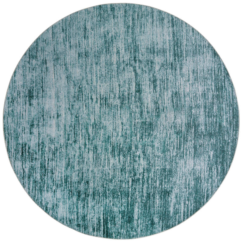 Tapis contemporain de couleur sarcelle Ikhasa, Rond 7 pi 7 po