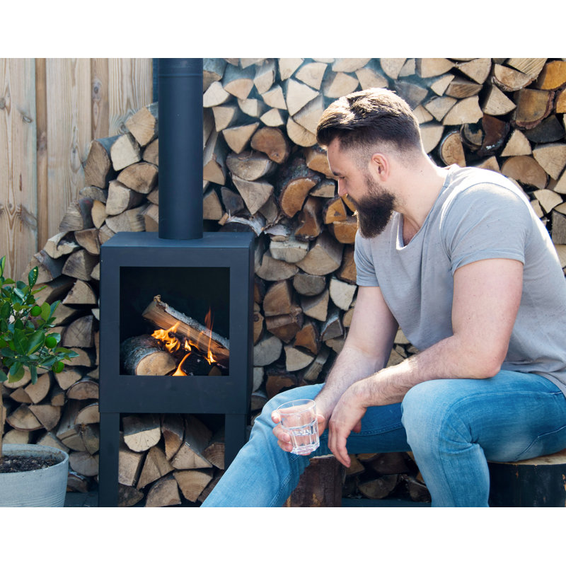 Square Terrace Heater with Wood Store, Black